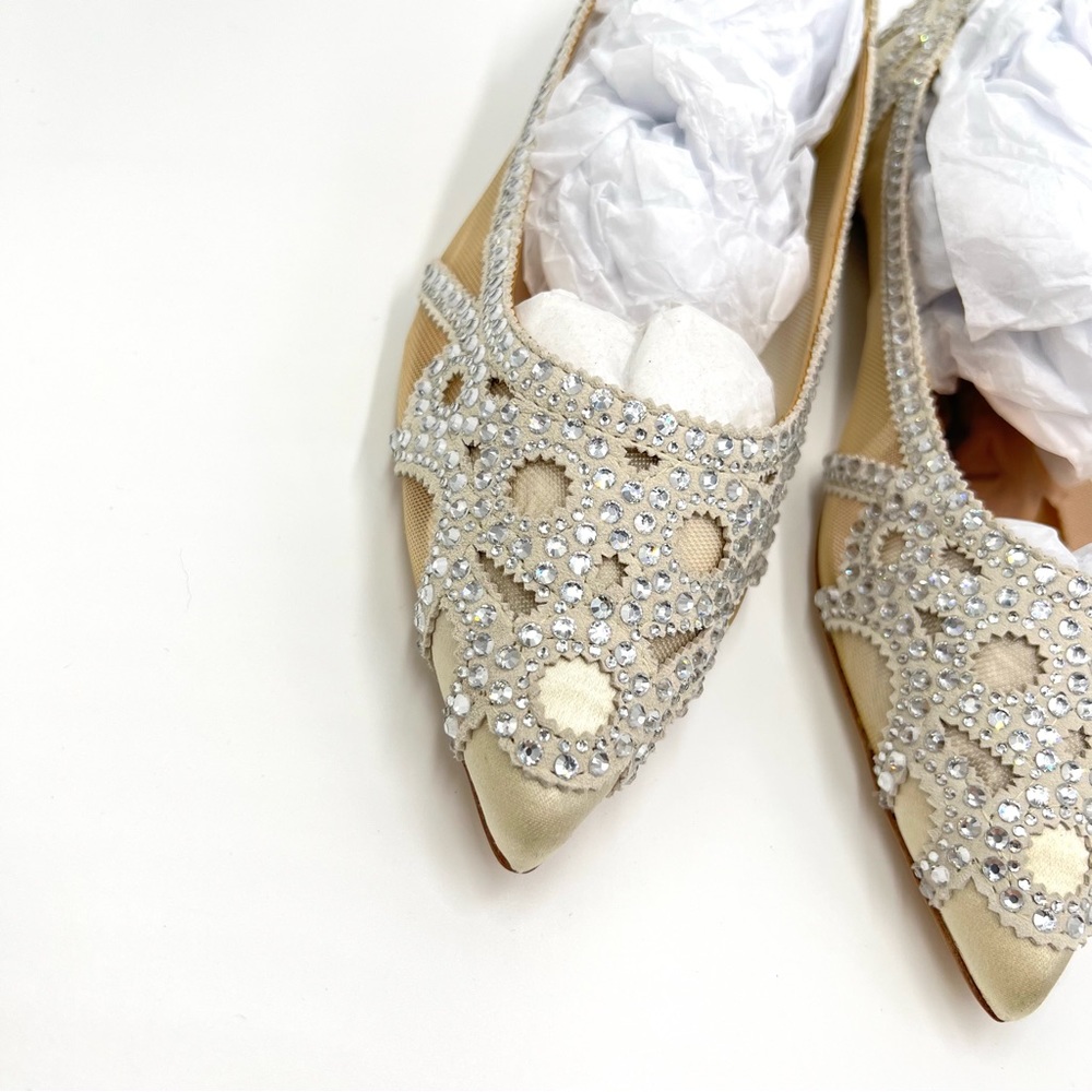 Badgley Mischka‎ BHLDN Size 8 Gigi Point Toe Jeweled Ivory Ballet Flats Shoes - Picture 6 of 13